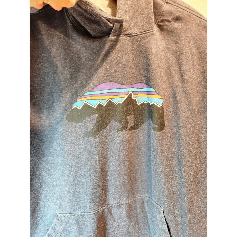 Patagonia Organic Cotton Bear Logo Hoodie Sweatshirt Gray Size‎ M Pullover - Picture 3 of 8